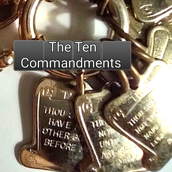 The Ten Commandments Gold Scrolls Charms Necklace - Picture 1 of 16